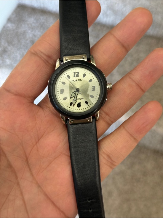 Fossil Black Leather unique Strap Women\'s Watch - Cream greenish Dial main image 5
